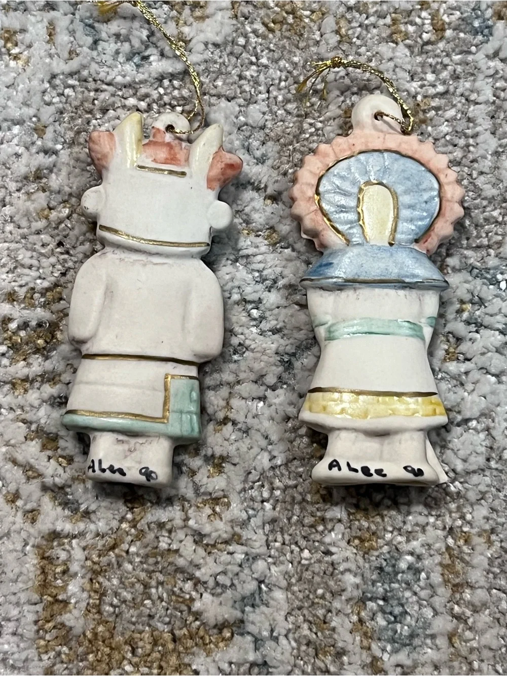 Native American Kachina bisque ornaments signed lot of 2 z99